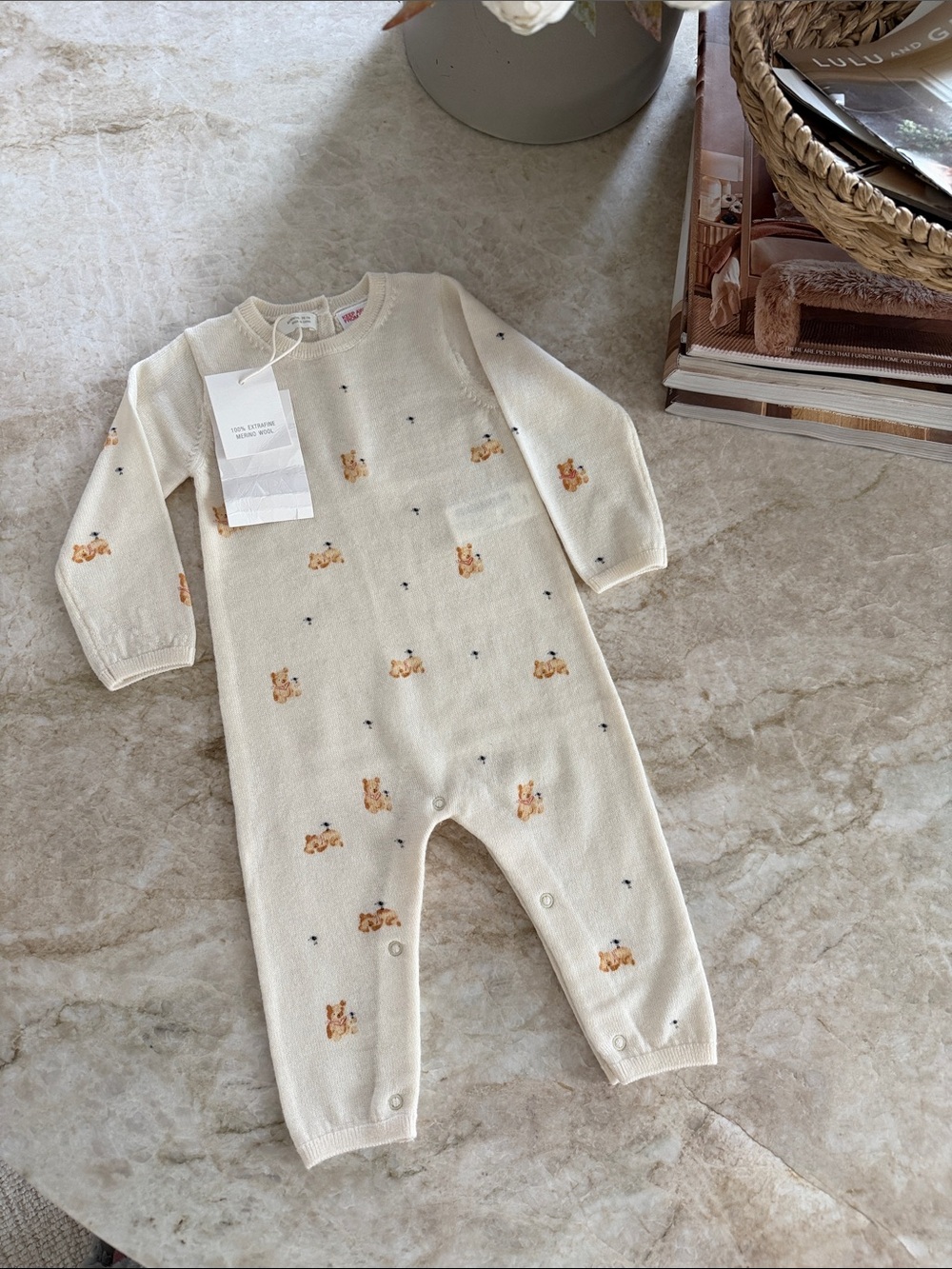 Zara Cream Knit One-Piece with Tiny Bear Motif